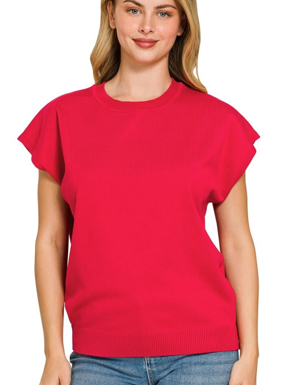 Zenana Viscose Round-neck Short Sleeve Sweater